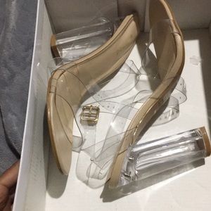 Bamboo clear nude strapped heels HYPHEN-02S